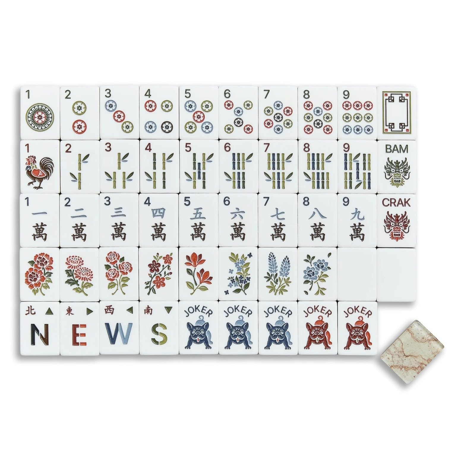 Marble Puppy American Acrylic Mahjong Set, 160 MahjongTiles, 4 Dices