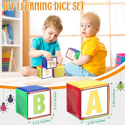 Miniatura 2 de Yilloog 8 dados de bolsillo de 3.94 pulgadas, dados de juego educativo para el aula, dados de espuma suave con bolsillo transparente, cubos grandes