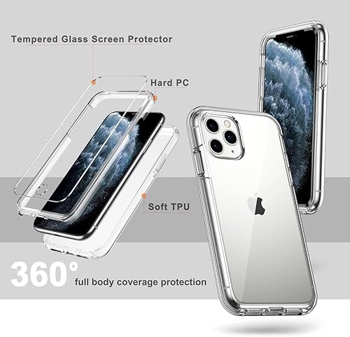 Miniatura 4 de COOLQO Funda compatible con iPhone 11 Pro Max y 2 protectores de pantalla de vidrio templado, cobertura completa transparente 360 de policarbonato