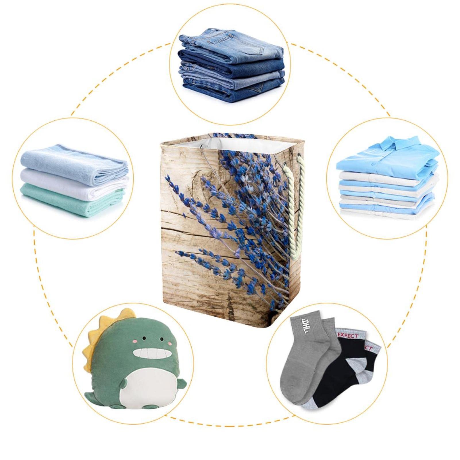 Cesta de lavandería grande con asa duradera, lavanda, cesta de almacenamiento de ropa sucia para dormitorio, baño, dormitorio universitario