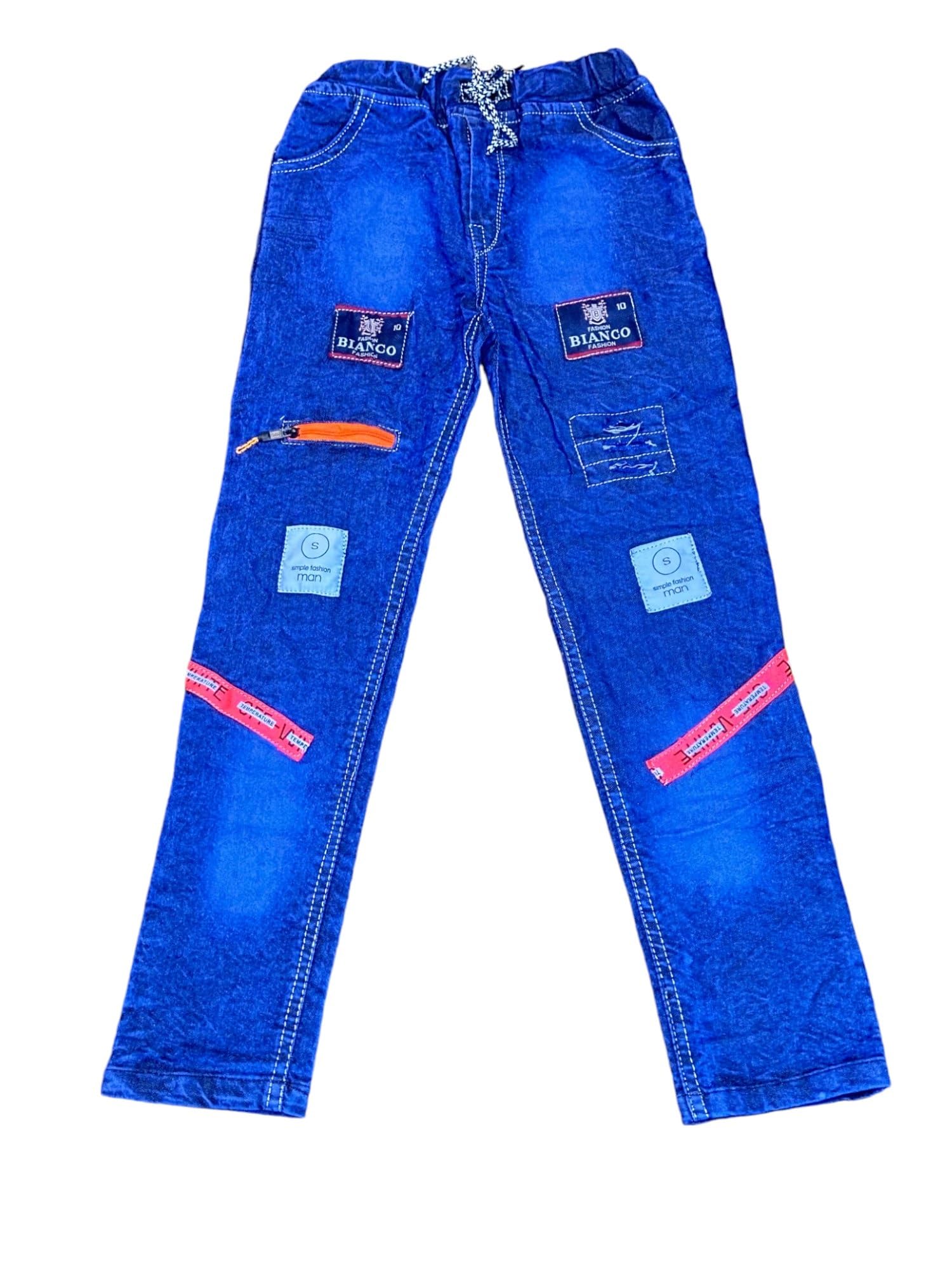 GenericSg Fashion Jeans Slim Fit Denim Joggers with Drawstring Round Elastic Waist for Kids or BoysBlue singal Zip (9-10Years)(36 Size)