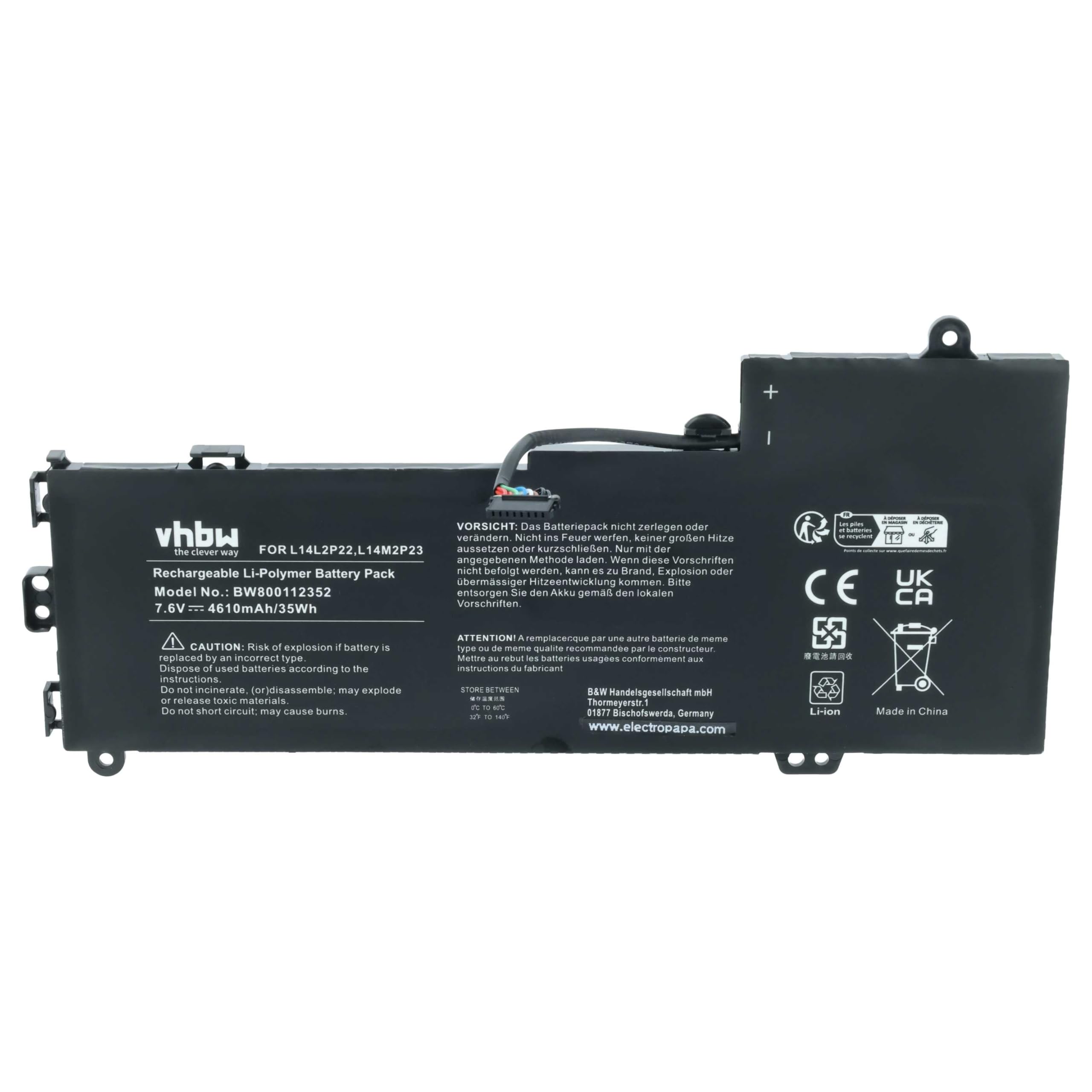 vhbw Akumulator litowo-polimerowy 4500 mAh (7,6 V) kompatybilny z notebookiem Lenovo E31, E31-70, U30, U30-70, U31, U31-70, zamiennik do L14L2P22, L14M2P24, L14S2P22.