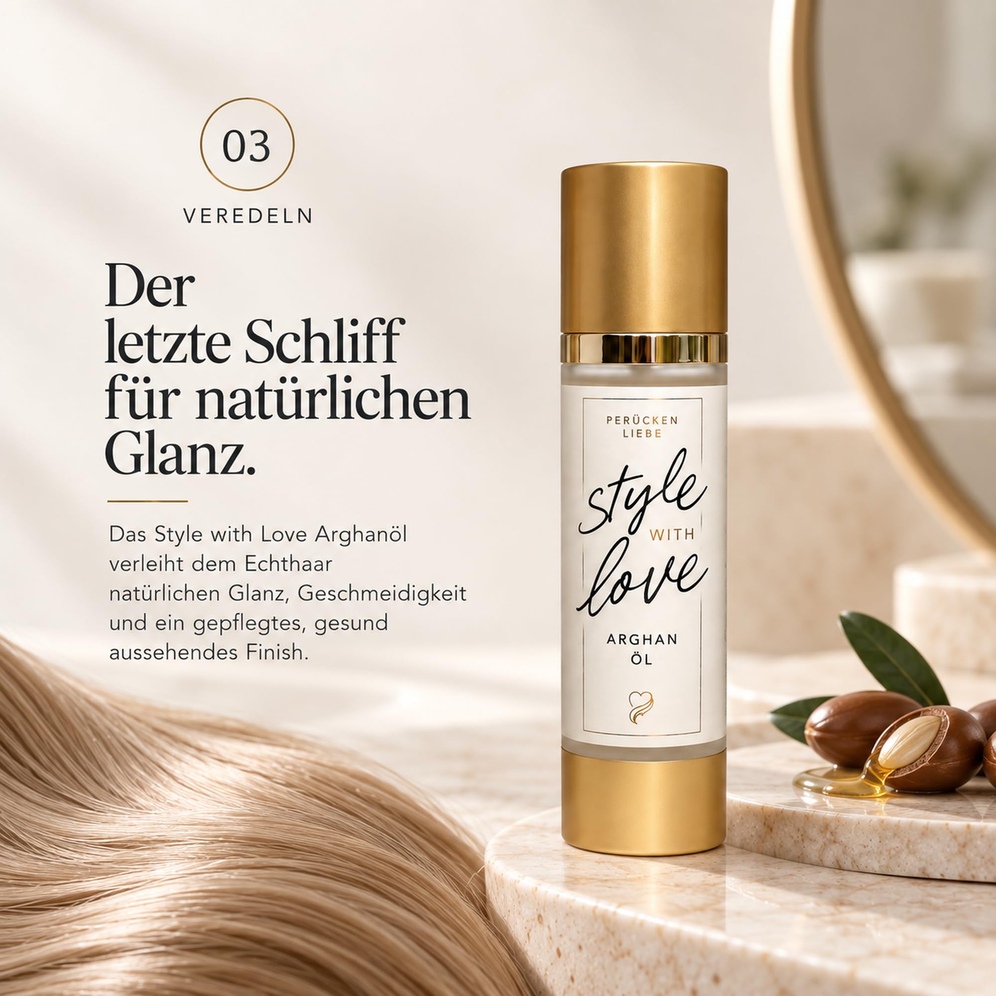 Perücken Pflegeset Echthaar – Premium Zweithaar Pflege für Echthaarperücken, Toupets, Haarteile, Topper & Haartopper – Shampoo, Kur, Balsam & Arganöl, 200 + 200 + 50 ml