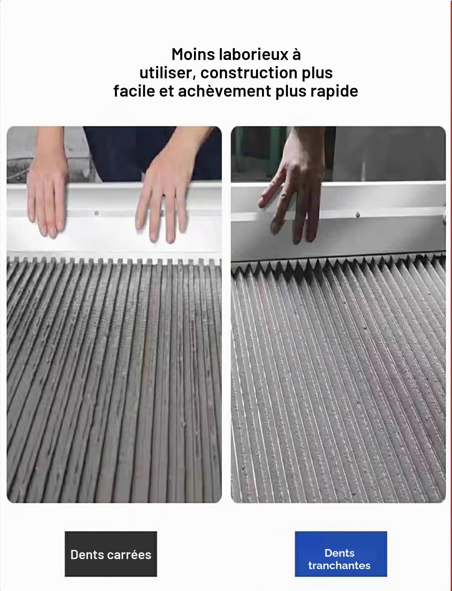 Grande truelle à carrelage, truelle crantée, réutilisable et facile à nettoyer, adaptée à la maçonnerie, au carrelage et à l'amélioration de l'habitat(Square Teeth,60CM)