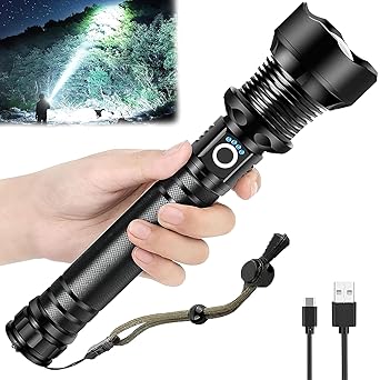 Drumstone Limited Time Offer with 12 Years Warranty Scuba Diving Flashlight, High Power Long Distance Rechargeable Flashlight Support Zoom in/Focus, for Camping Hiking