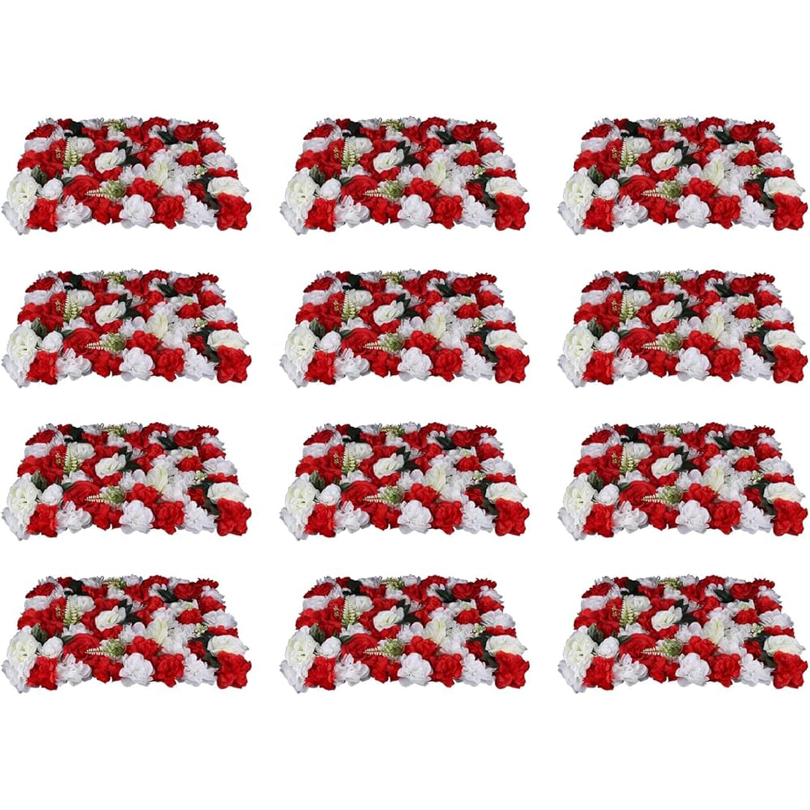 GOUZIBHD 12PCS 3D Silk Floral Wall Backdrop Artificial Flower Wall Panels for Wedding Party Home Decoration,Silk Rose Mat Panels Faux Flower Wall Background