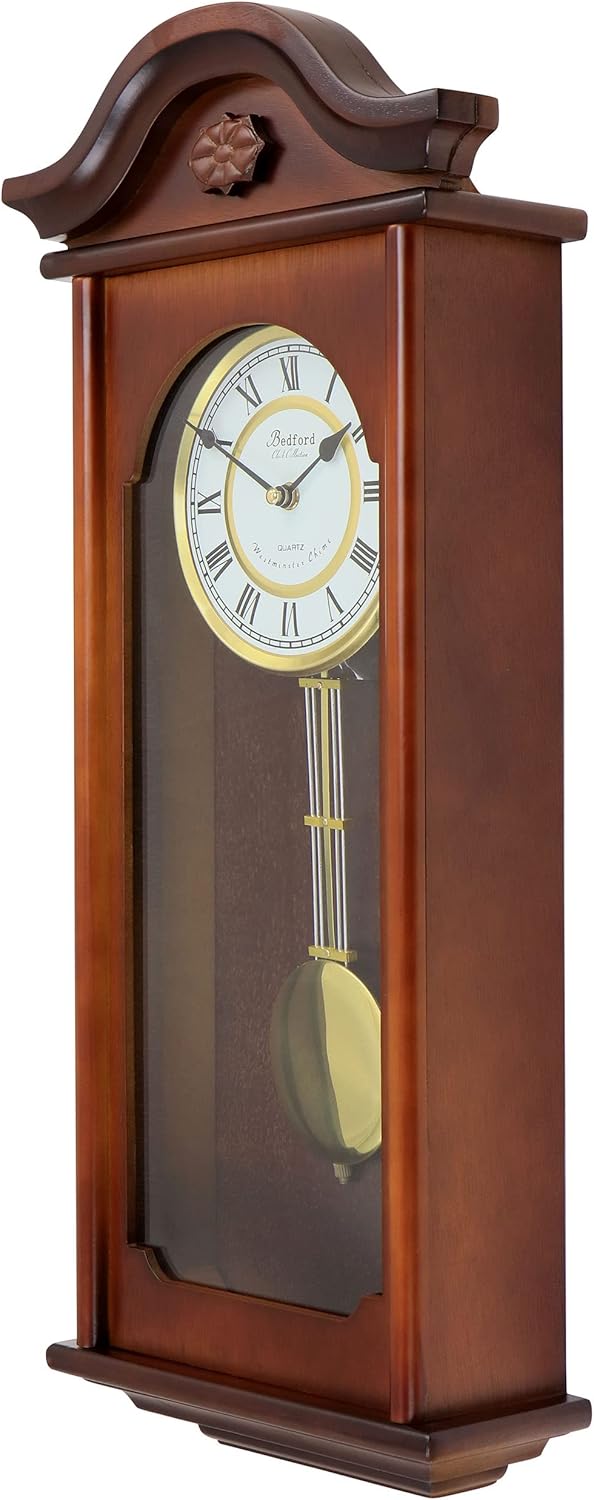 Bedford Clock Collection Jacob 22.75 Inch Mahogany Chiming Pendulum Wall Clock