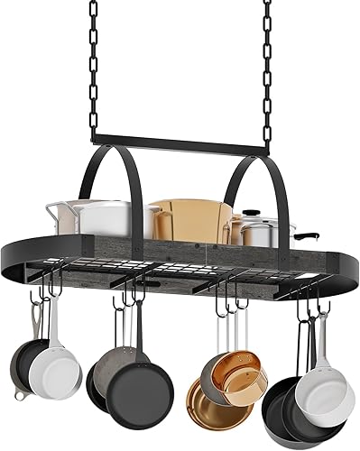 Miniatura 8 de TPR08BCC1 - Estante colgante para ollas, soporte para ollas montado en el techo, organizador de utensilios de cocina con 12 ganchos en forma de S,