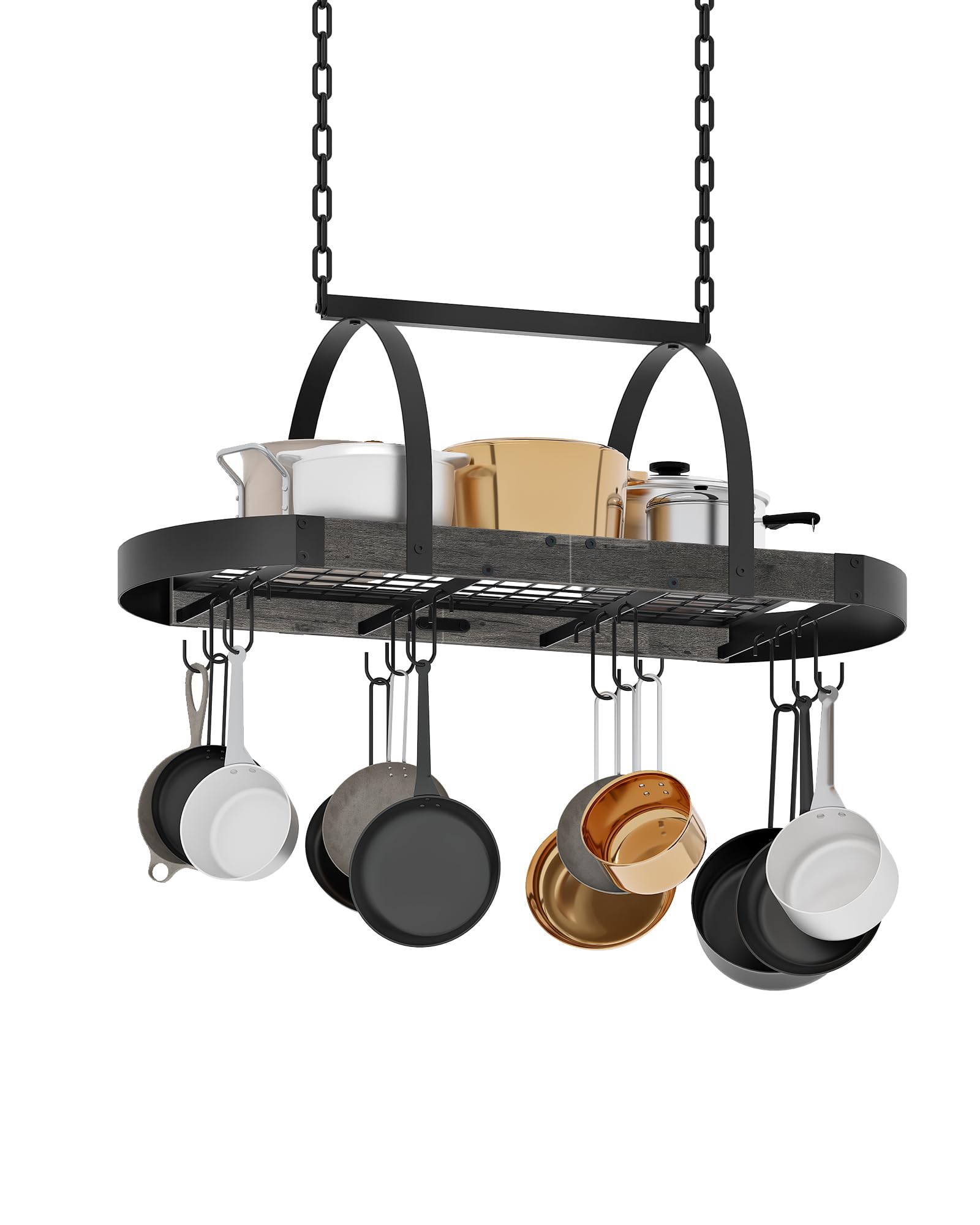 CHOEZON Küchenregal hängend, Küche Topfregal Deckenregal, Hängendes Küchenregal, Küchenutensilien-Organizer mit 12 S-Haken, Küchentopfhalter, platzsparend, Schwarz DTPR08BCC1