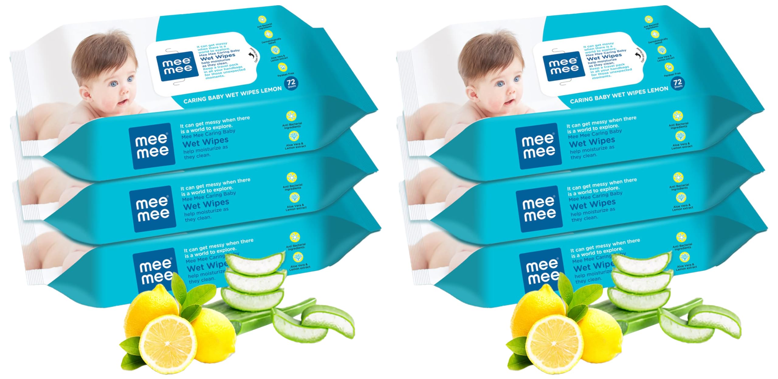 Mee Mee Baby Gentle Wet Wipes Infused with Aloe vera & Lemon Extracts, Mild fragrance for Babies/Kids/Infants (Pack of 6, Count 72 Pieces)-picture-36