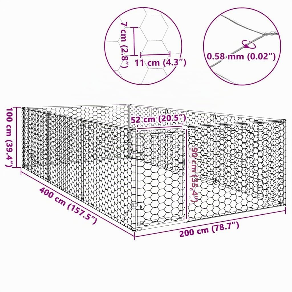 vidaXL Caseta para Perros de Exterior con Puerta 2x4x1 m de Acero