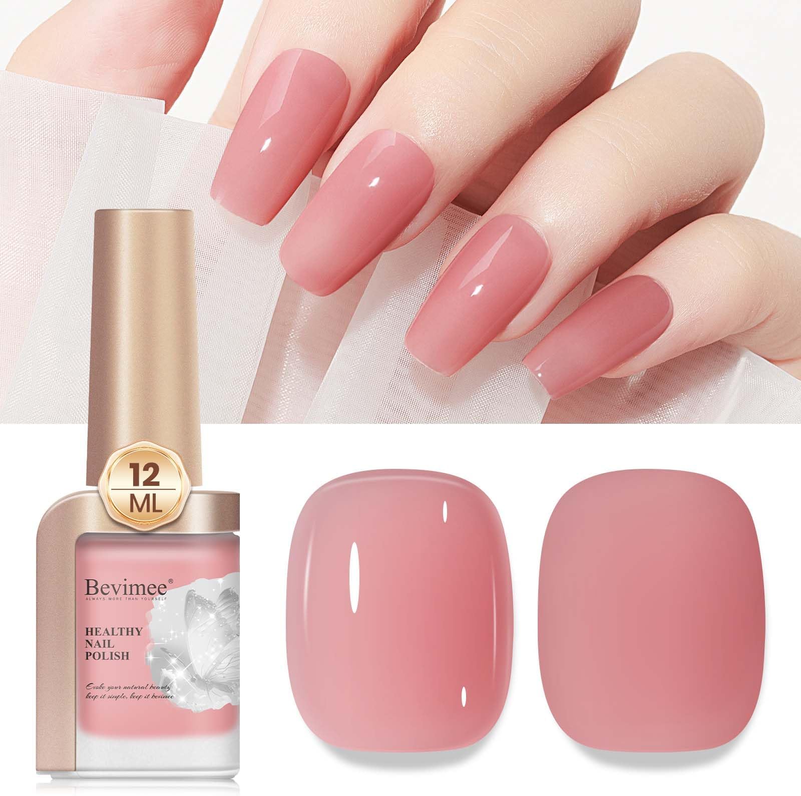 Quick Dry Nail Polish 12ML, Sheer Pink Regular Color Nail Polish Water Based Holographic High Coverage Nail Lacquer Natural Nail Art No Required UV LED for Valentine's Day Gift