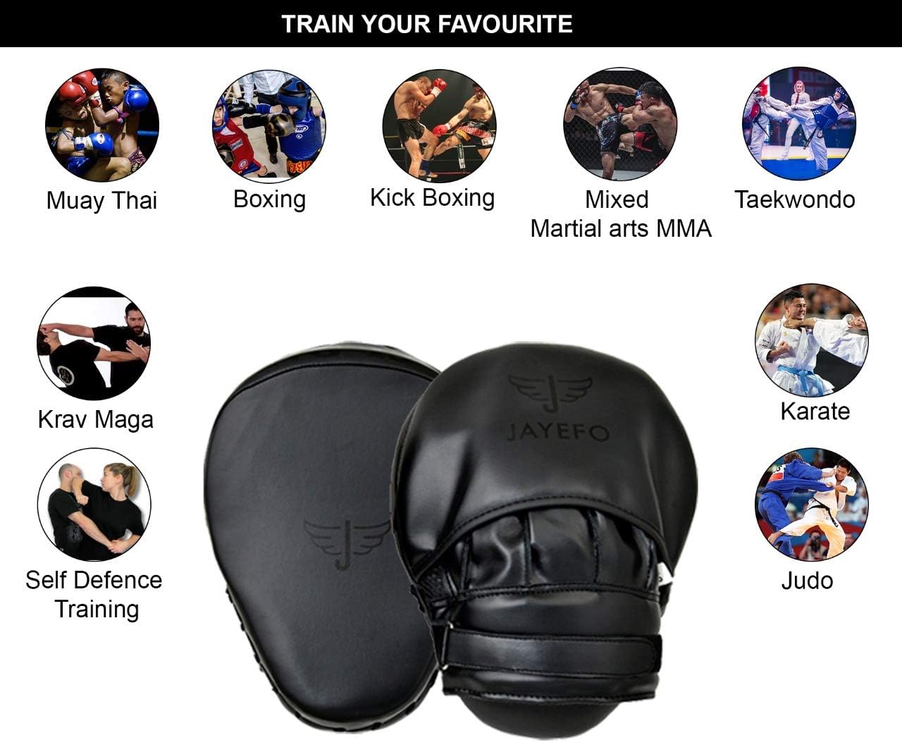 JAYEFO Glorious Punch Mitts Speed Focus Bags Mitts Punching MMA Muay Thai Boxing Pads Target Curved Gloves Training Hand Target for Kids, Youth, Men & Women Kickboxing… (Black) : Sports & Outdoors