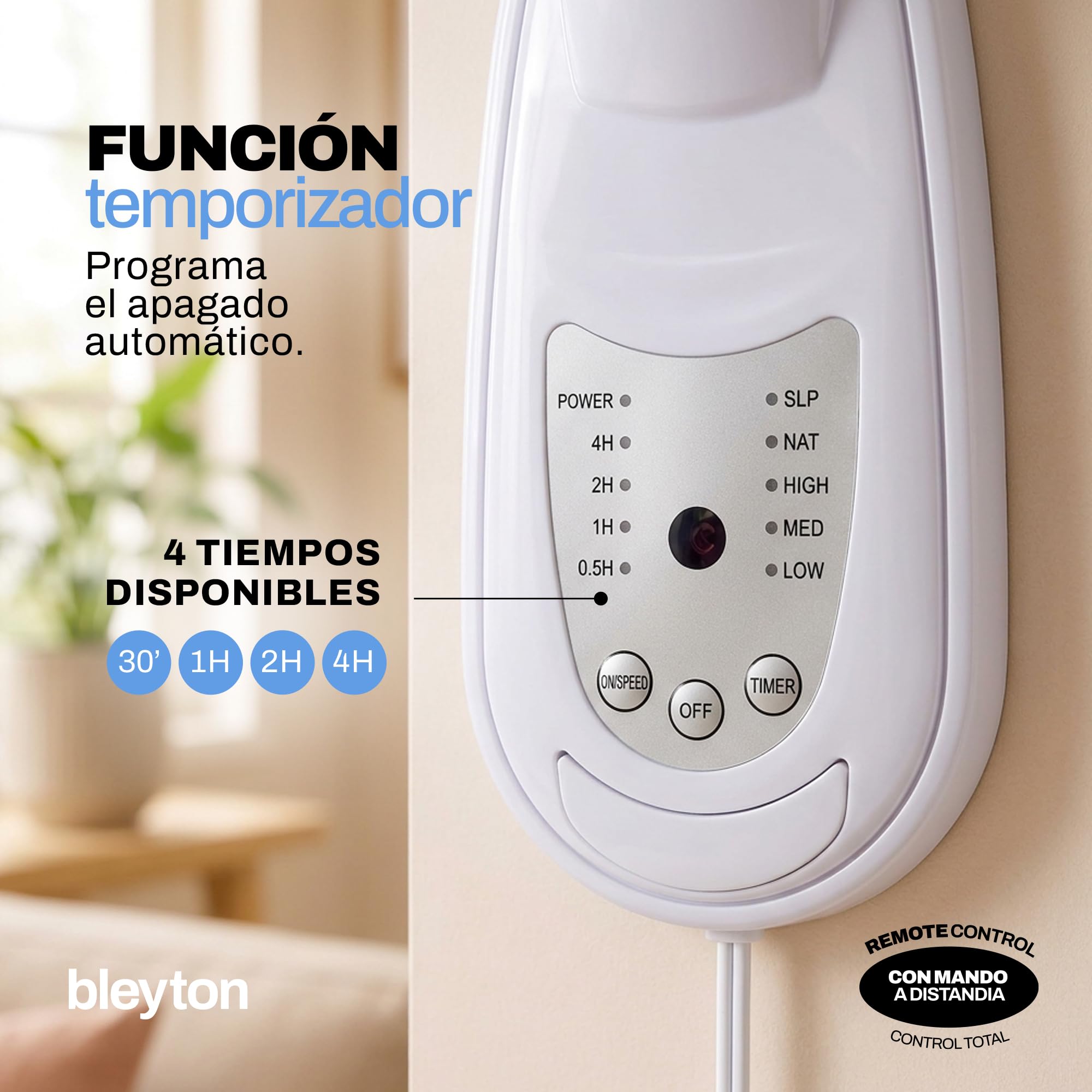 BLEYTON Shadow, Ventilatore da parete silenzioso con telecomando, 40 W, con telecomando, 3 velocità, timer e 3 modalità di funzionamento, oscillazione orizzontale a 180° e verticale