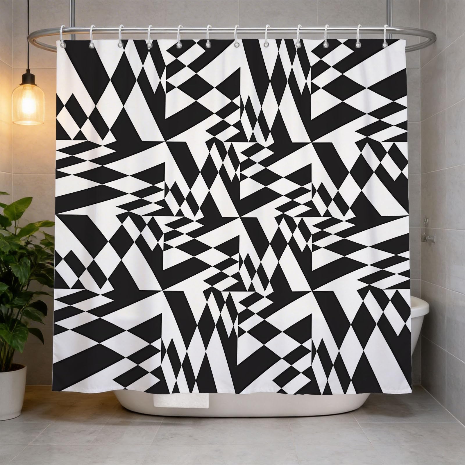 Hongduo 3D Geometric Printed Shower Curtain for Stalls Bathtubs Cartoon Bathroom Decor Shower Curtain Set Polyester Fabric Waterproof 200x200cm/79X79 Inch with Hooks