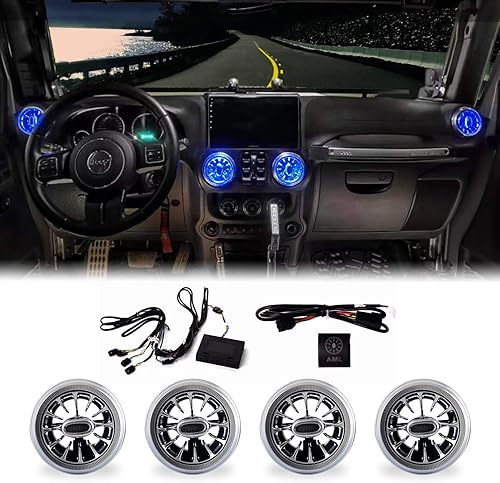 FURYENGRAVER Luces de ambiente LED de ventilación de aire, 32 colores, luz ambiental, salidas de turbina, cubiertas de aire acondicionado para Jeep