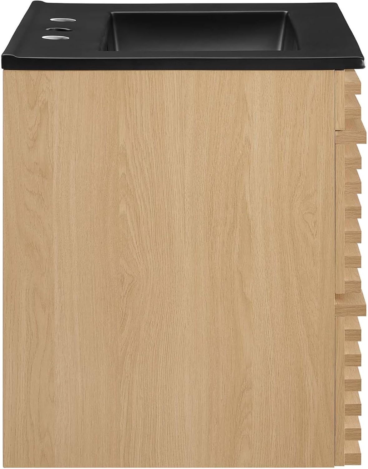 Ergode Render 24 Wall-Mount Bathroom Vanity-Mid-Century Modern Style, Walnut Grain Laminate, Full-Extension Drawers, Ceramic Sink Basin