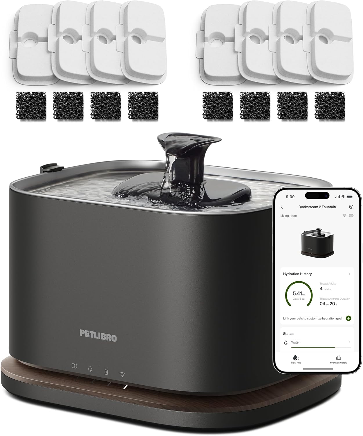 PETLIBRO Dockstream 2 Cordless Cat Water Fountain with 8 filters