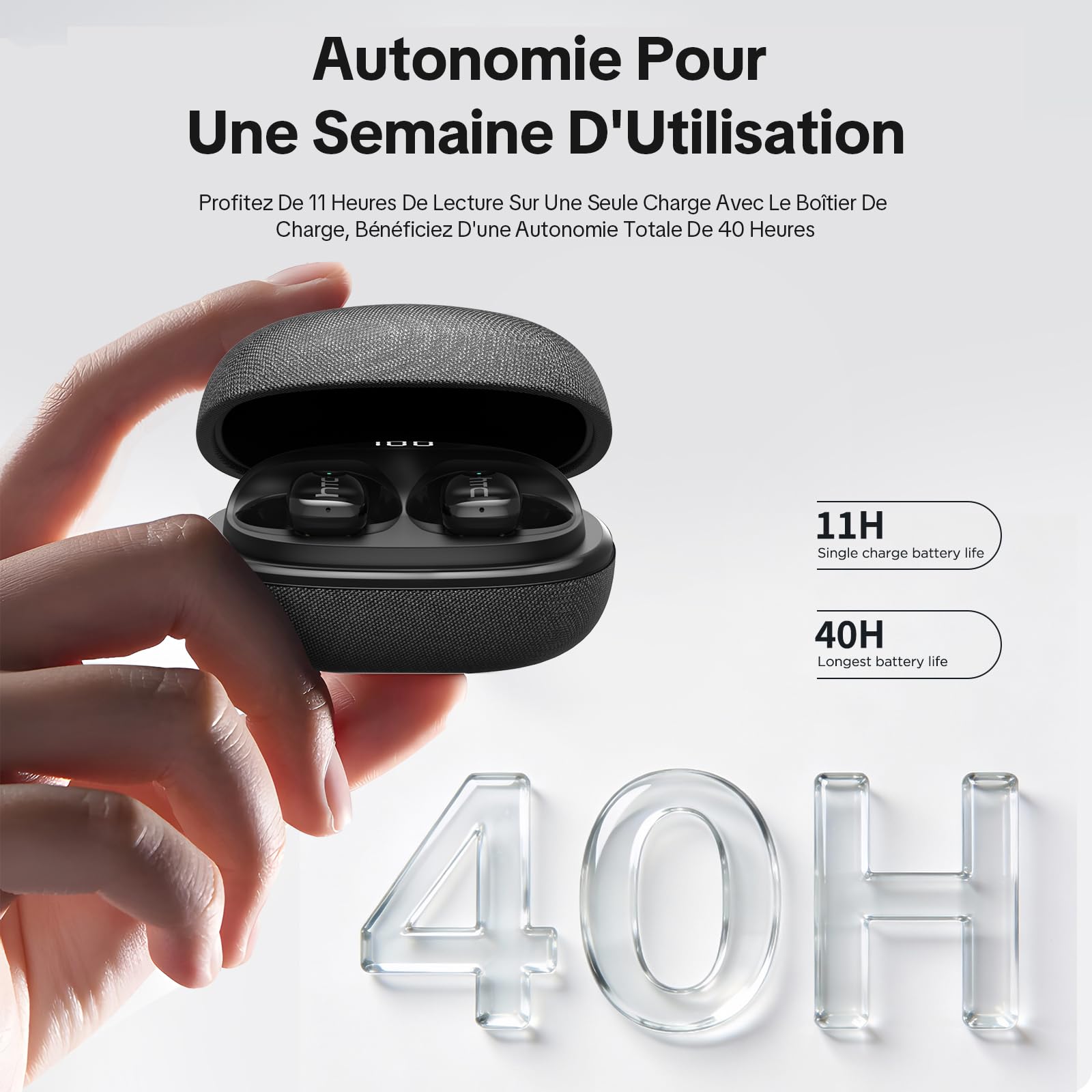 NE75 Écouteur Traducteur Instantané IA 165 Langues 6 Modes | Écouteurs Bluetooth Sans Fil avec Réduction de Bruit ANC et 40H Batterie, pour Voyage Affaires et Apprentissage, Noir