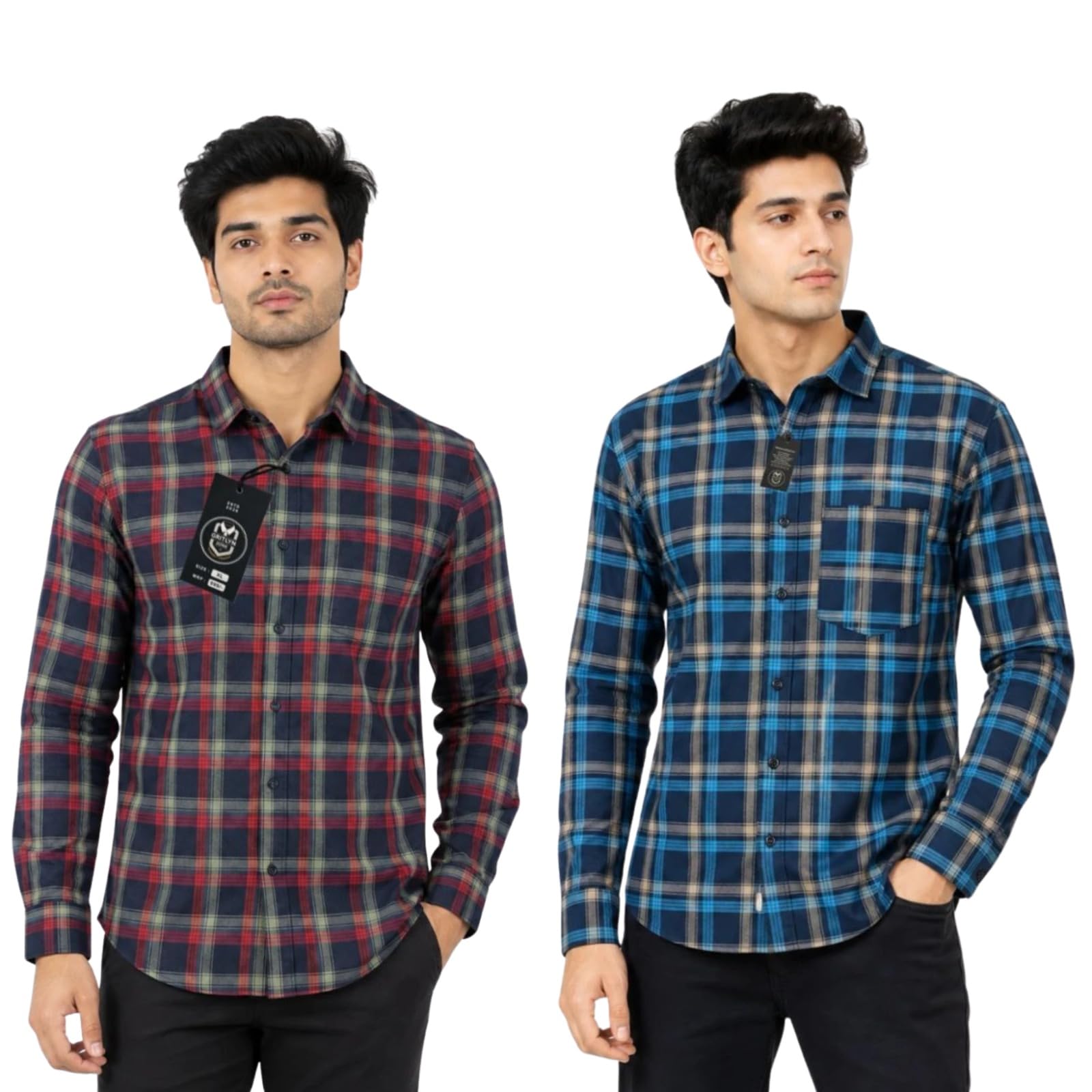 GRITLYN Men’s Checkered Casual Shirts Combo Pack of 2 | Full Sleeve Cotton Blend Regular Fit Checked Shirts for Men-picture-35
