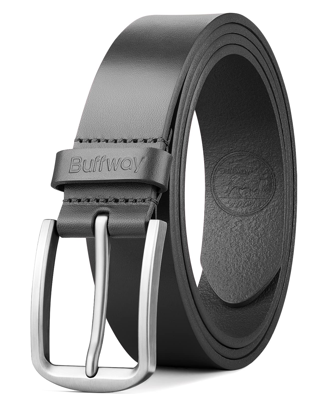 Buffway Mens Belt Full Grain Genuine Leather Belts for Men Casual Jeans or Dress with Gift Box 1 3/8" Wide