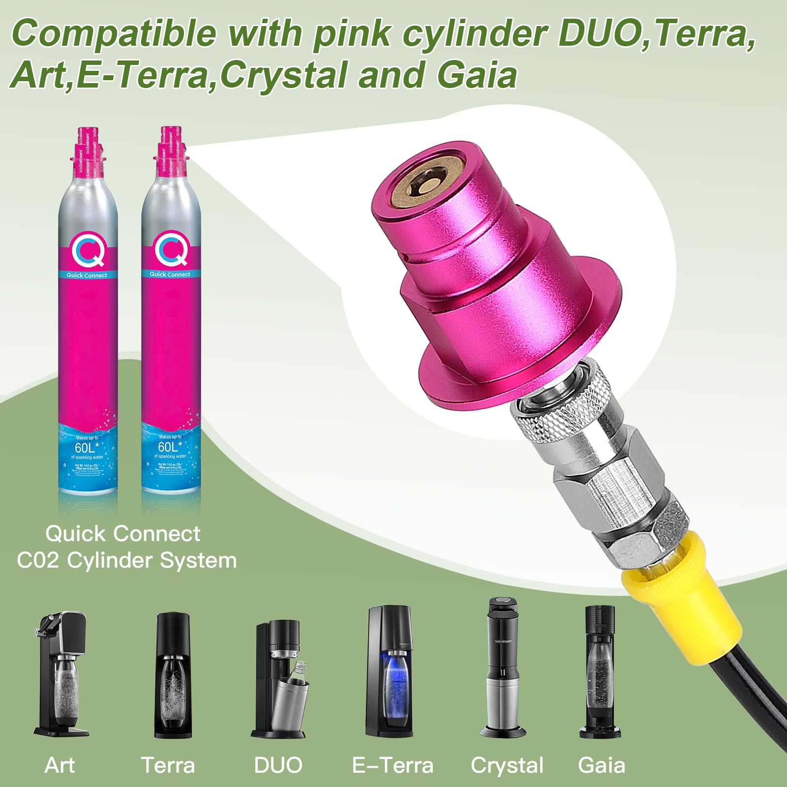 EFUTURETIME Adapter węża do butli CO2 W21.8-14 Soda-Stream Refill Quick Connect o wysokim ciśnieniu 1,5 m, kompatybilny z Soda-Stream Duo, Crystal 3.0, Gaia, Art, Terra