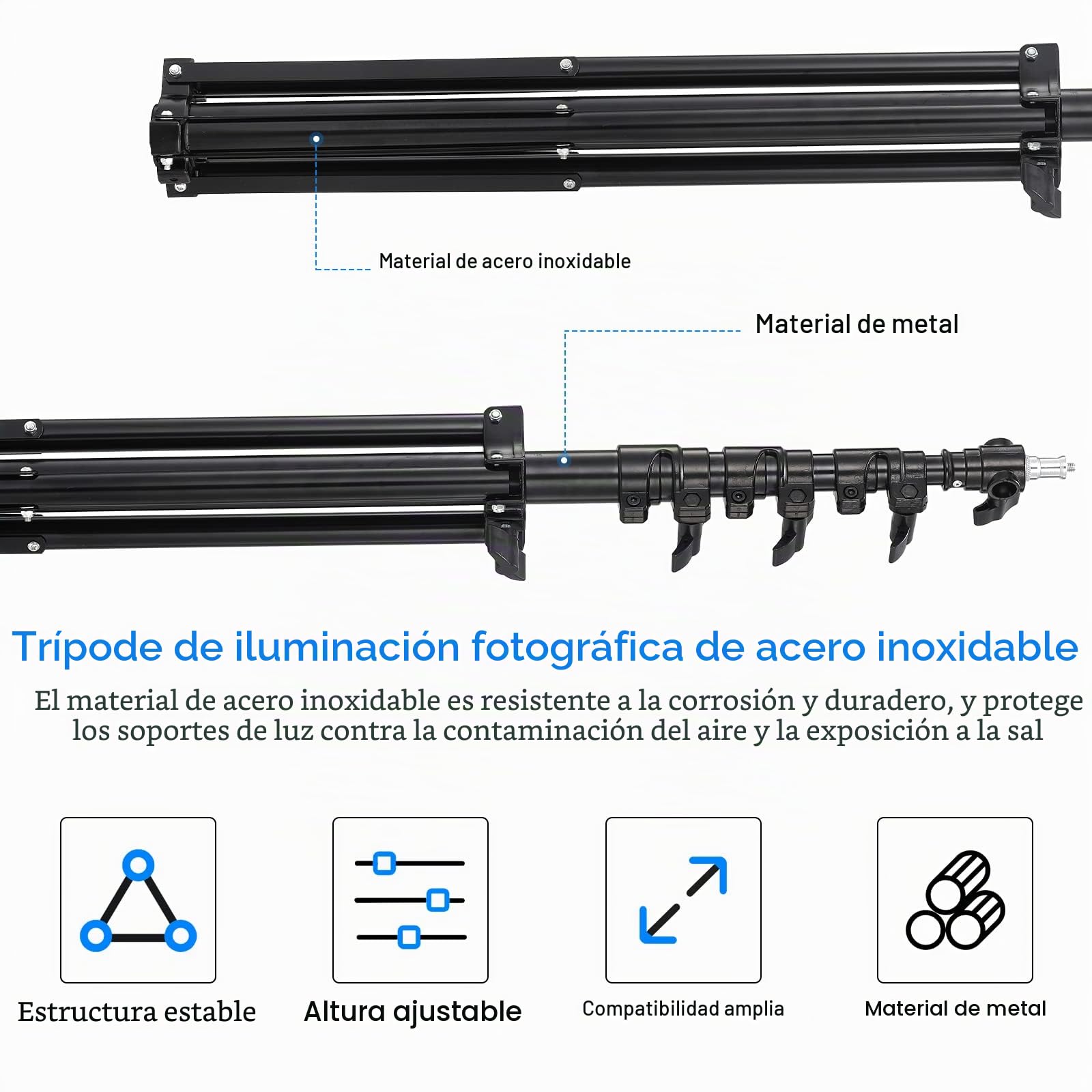 Soonpho Soporte de luz con Amortiguador de Resorte de 300m, trípode de Acero Inoxidable con Bolsa de Almacenamiento y Adaptador de 1/4, 3/8 Pulgadas para grabación de vídeo de Estudio, Reflector