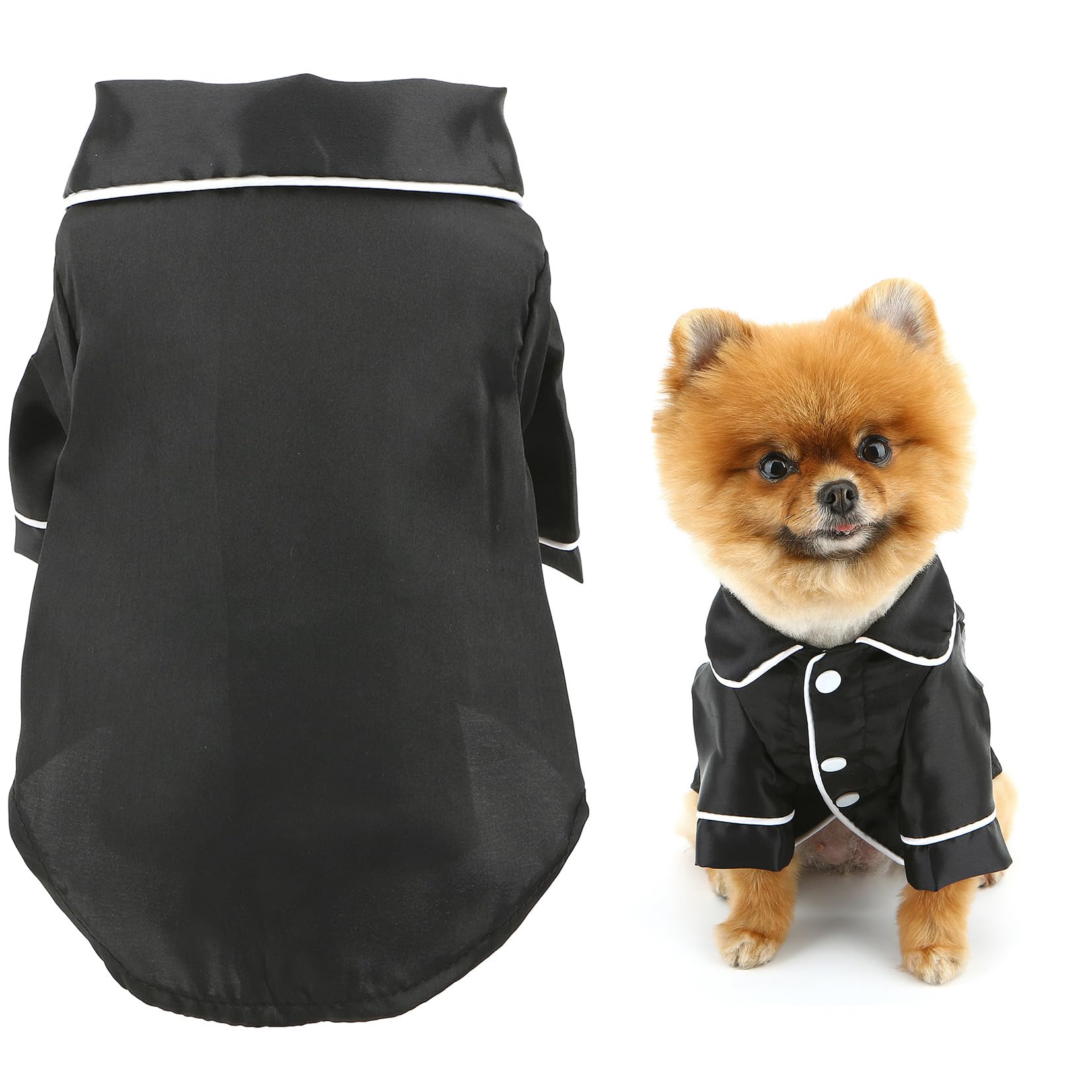 SMALLLEE_LUCKY_STORE Solid Dog Pyjamas for Small Medium Dogs Cats Soft Faux Silk Pet Sleepwear Shirts Comfortable Lapel Pjs Loungewear Pajamas Bulldog Chihuahua Yorkie Two-Legged Outfit, Black, 3XL