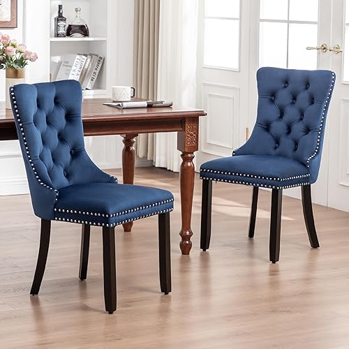 Miniatura 98 de Kiztir Juego de 2 sillas de comedor de terciopelo, sillas de comedor tapizadas con ribete de anillo y respaldo con botón, silla de comedor copetuda