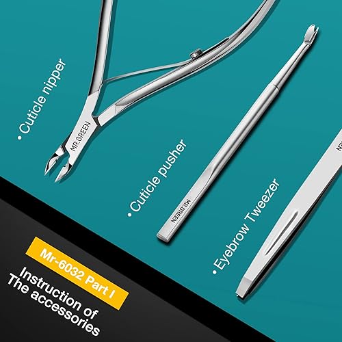 Miniatura 4 de MR.GREEN Set de manicura 7 en 1, herramientas de cuidado personal, acero inoxidable, profesional, cortaúñas, pedicura, kit de estuche de viaje
