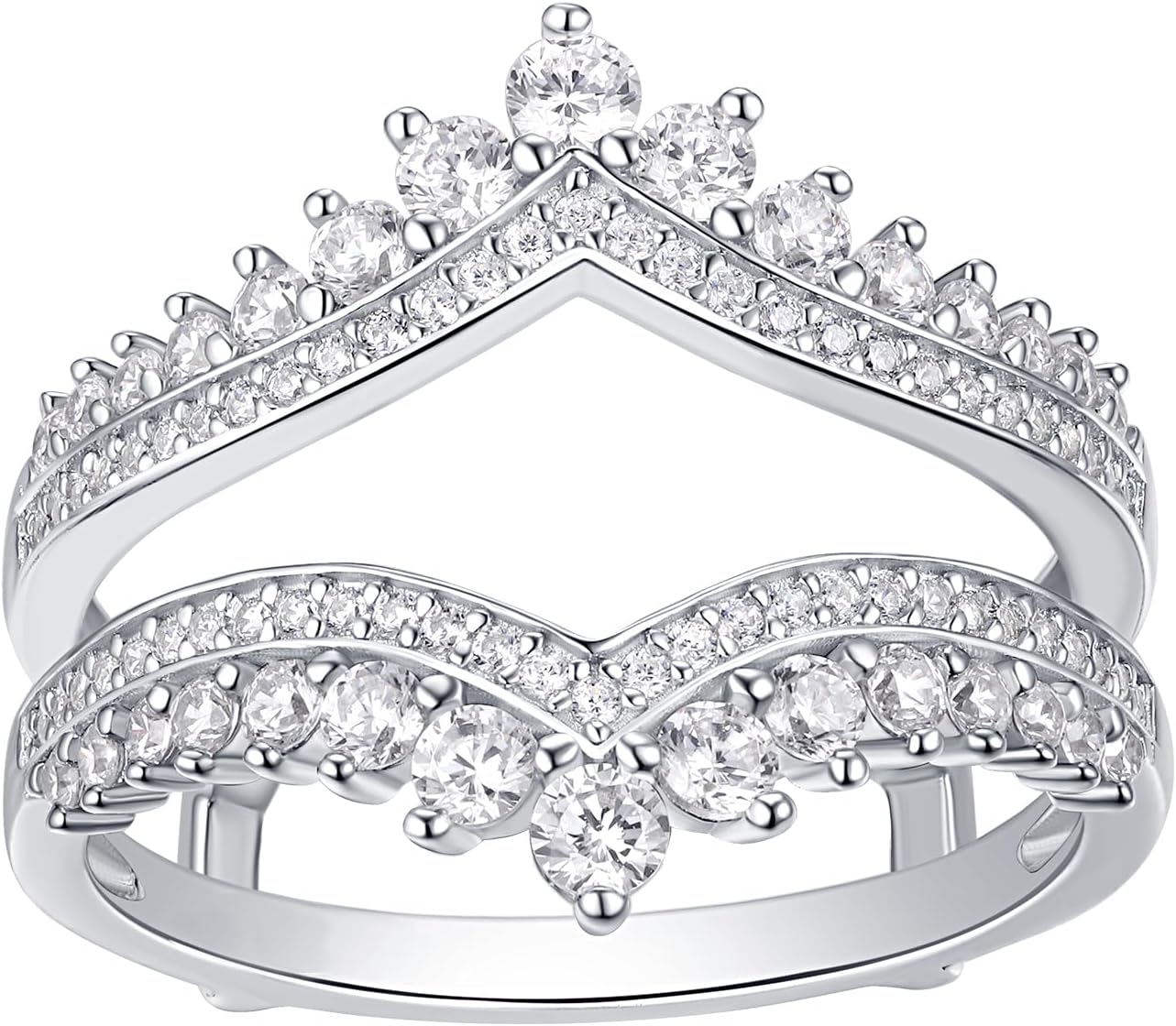 Newshe Jewellery Cubic Zirconia Wedding Bands for Women Crown Double Ring Enhancer for Engagement Rings Sterling Silver Size 5-10