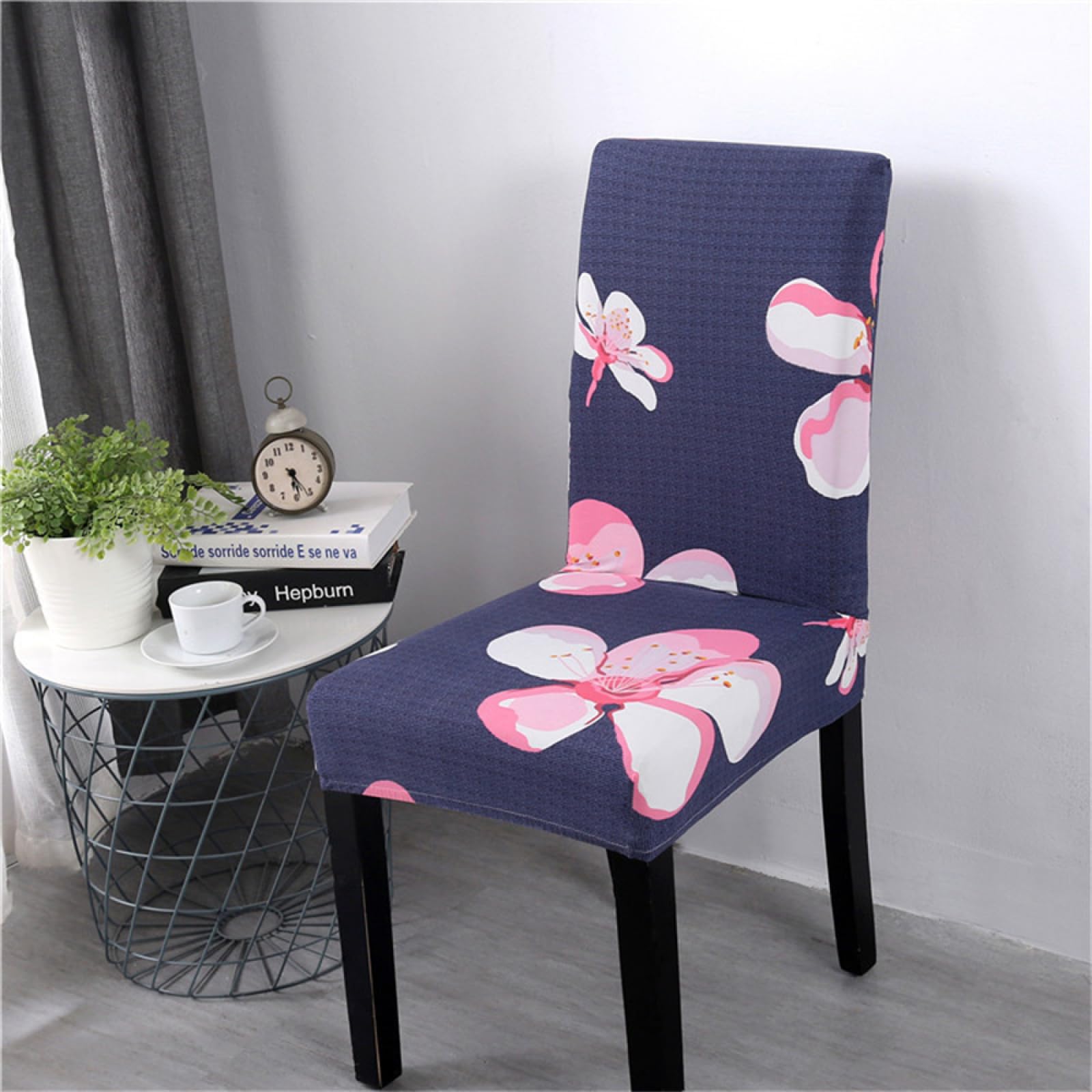 Housse de Chaise Salle à Manger Extensible 8 Pièces,Amovible Lavable Couverture de Chaise Housse de Chaise Universelle pour Décor Salle à Manger Hôtel Cuisine Fleur Rose Violet