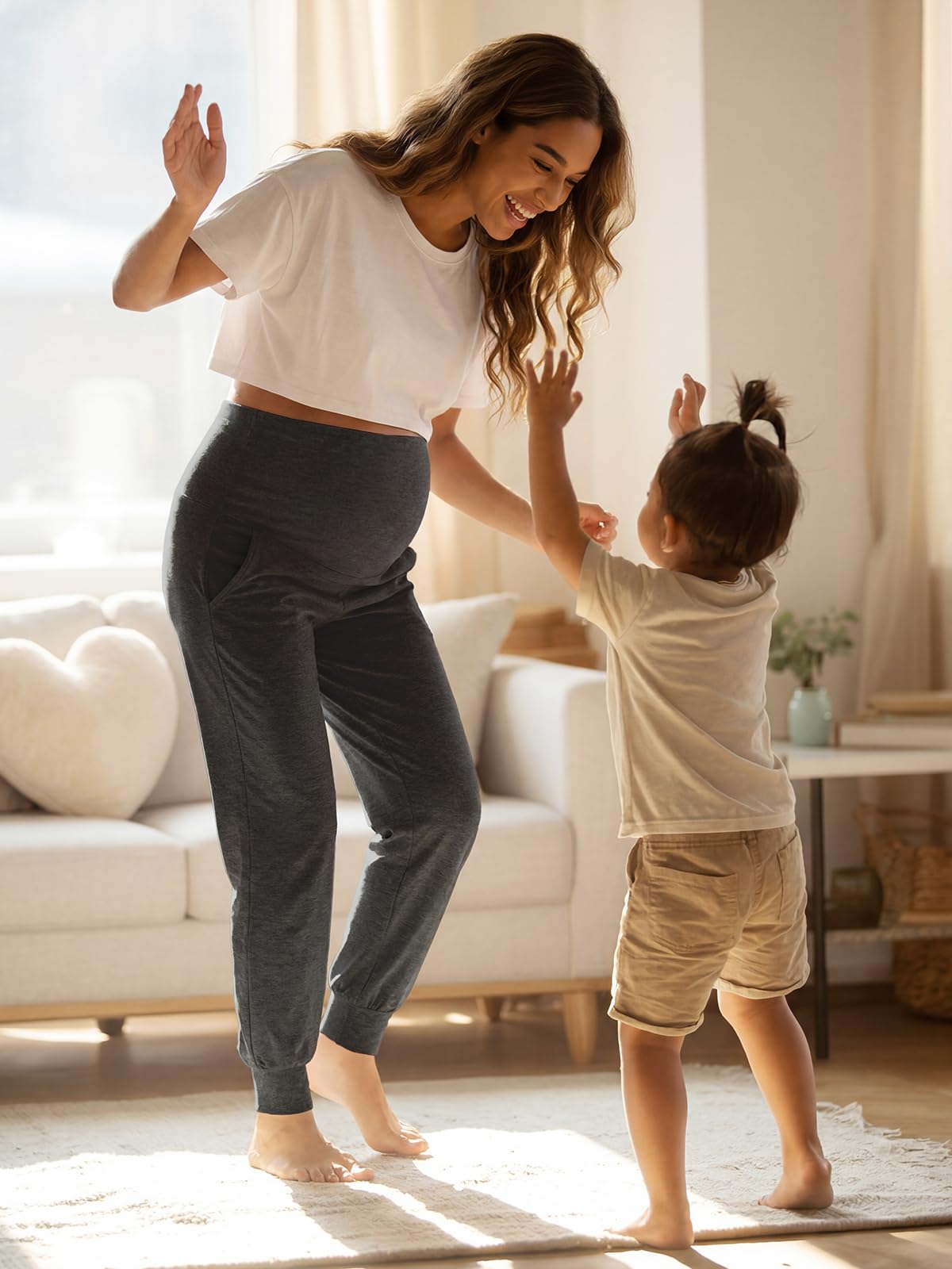 Summer Mae Viskose-Jogginghose für Schwangerschaft, Lounge-Hose mit Tasche | Weicher, dehnbarer Damen-Pyjama, bequeme Sweathose, ideal für Workout, Yoga, Arbeitsanlässe und Freizeitkleidung