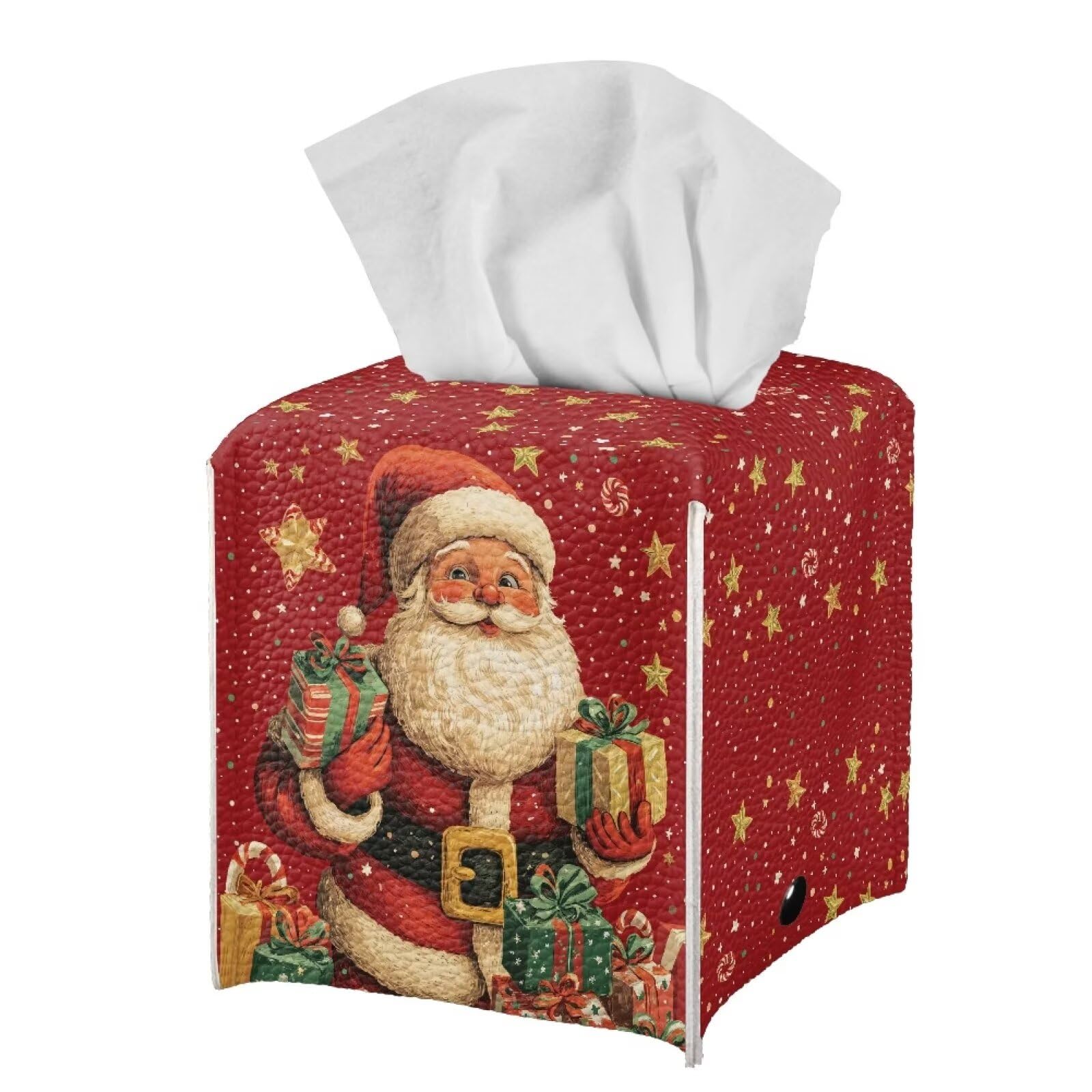 Pzuqiu Modern PU Leather Square Tissue Box Cover Dispenser with Metal Button Non Slip Tissue Case Office Automotive Decor