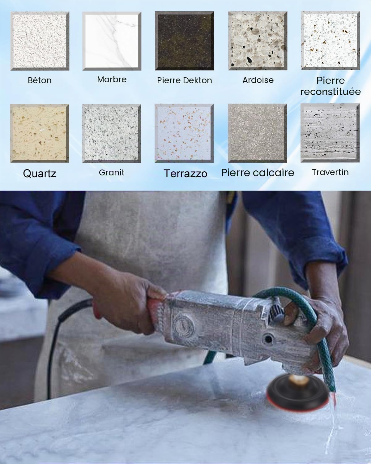 14 Pcs Disque de Polissage Diamant 4 pouces 100mm Diamant Polissage adaptés à une Machine à Polir M14 pour Granite Marble Béton Tampons de Polissage 50# - 8000#