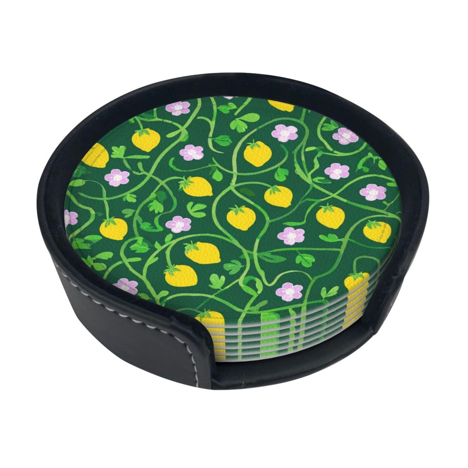 Fruit Garden Leather Coasters-Set of 6 with Storage Holder