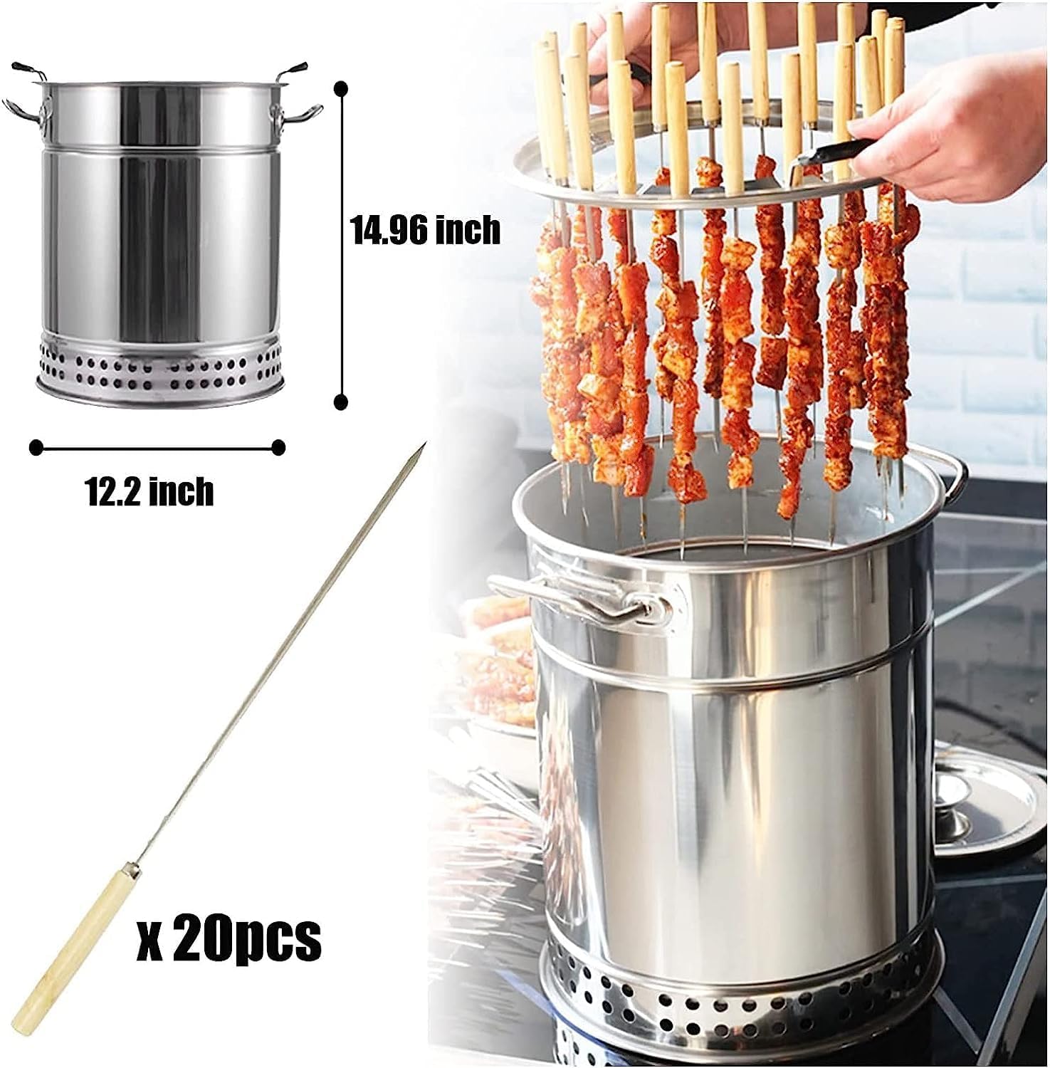 Parrilla de carbón portátil con diseño de barril vertical para barbacoa sin humo, ideal para acampadas al aire libre y uso en interiores