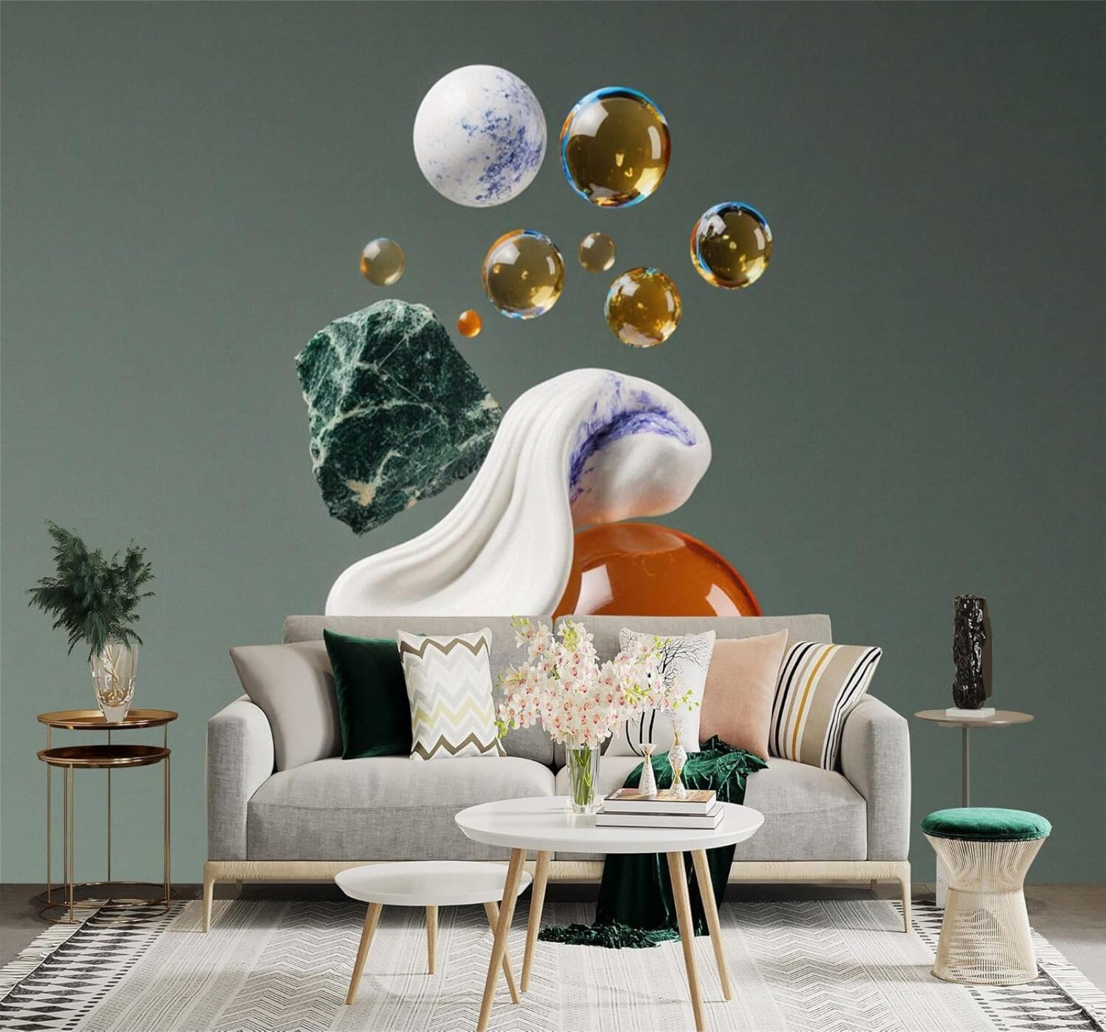 XLMING Abstract Three Dimensional Floating Spheres Marble Liquid Shapes 3D Wallpaper Silky Texture Home Study Office Grey Dining Room Sofa Bedroom Living Room TV Backdrop-150cm×105cm