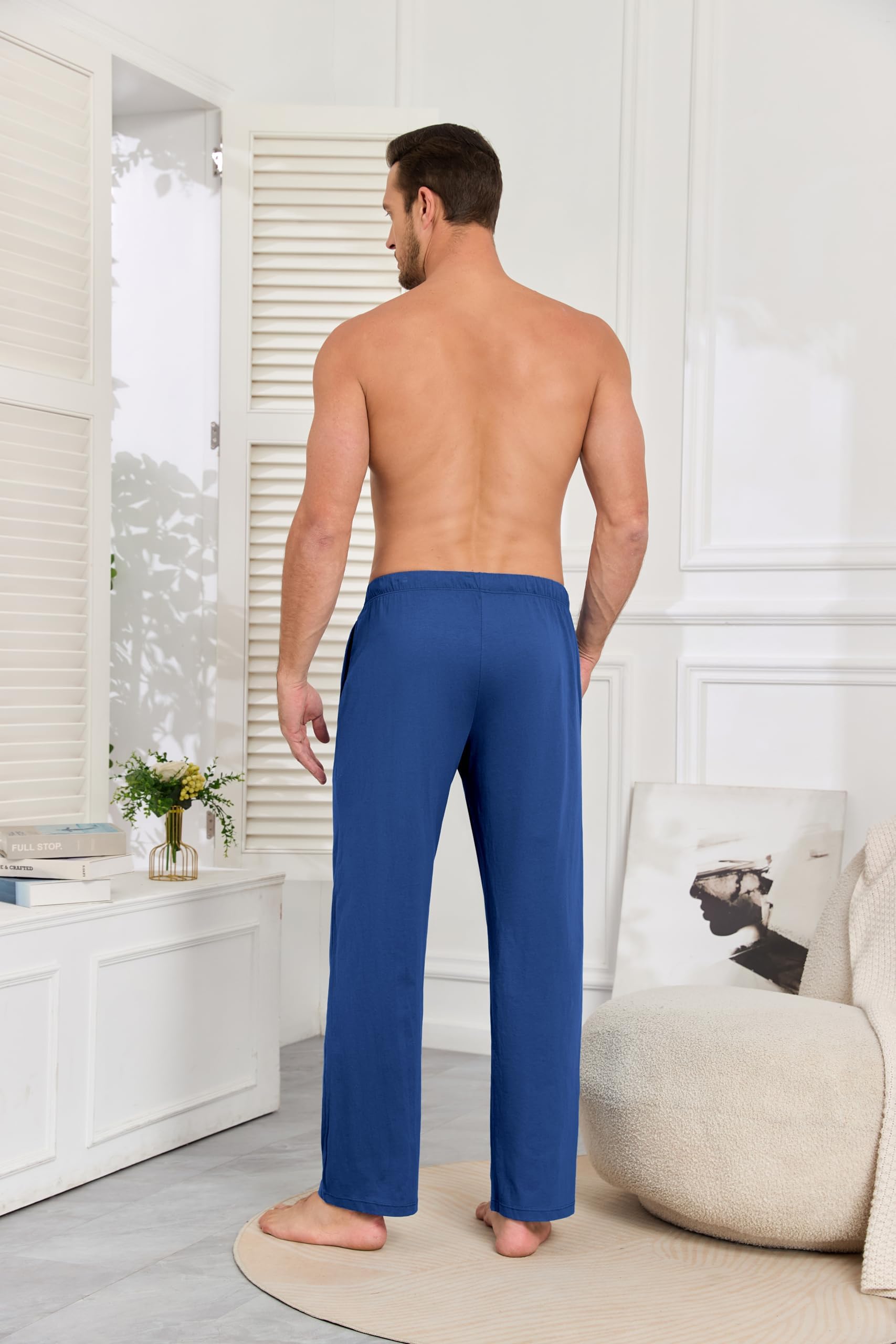 ANLIQI Herren Pyjama Hose aus 100% Baumwolle mit elastischem Bund und weichem Kordelzug Lounge Schlafanzug Hose mit Taschen