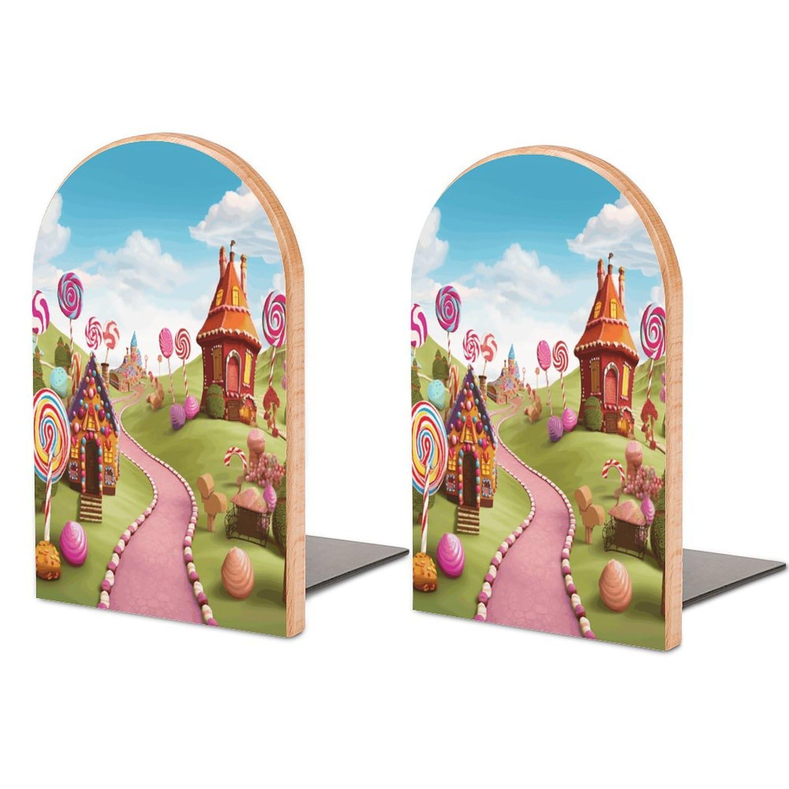 Candy Bookends for Shelves Non Skid Book Stoppers Universal Economy Bookend Heavy Duty Wood Book End Decorative Book Shelf Holder for Home Office Desk 1 Pair
