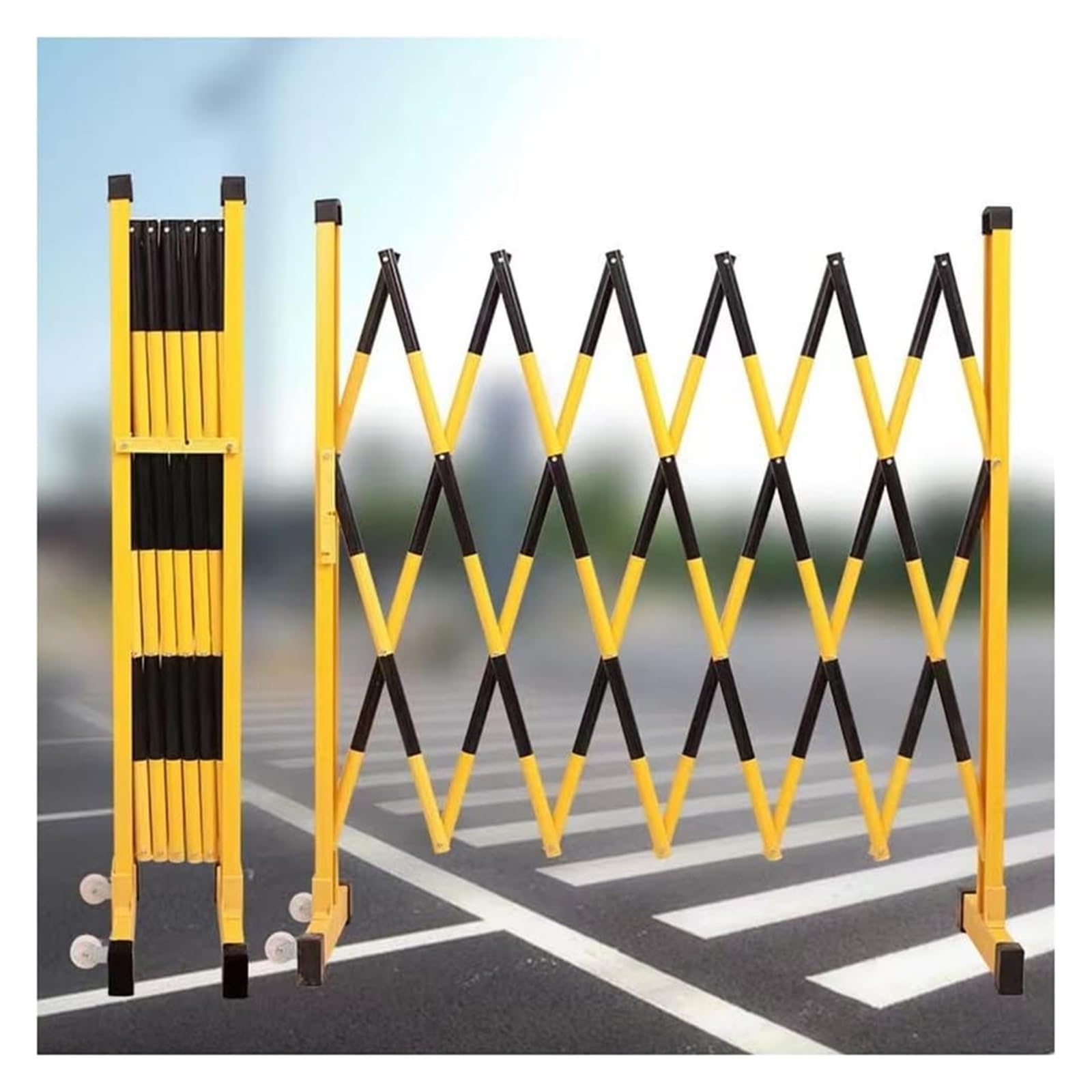HCZKIUJY Expandable Barricade,Mobile Barrier Gate, Mobile Traffic Barricade - Folding Security Gate Driveway Fence Retractable (Yellow Black 1x6m)