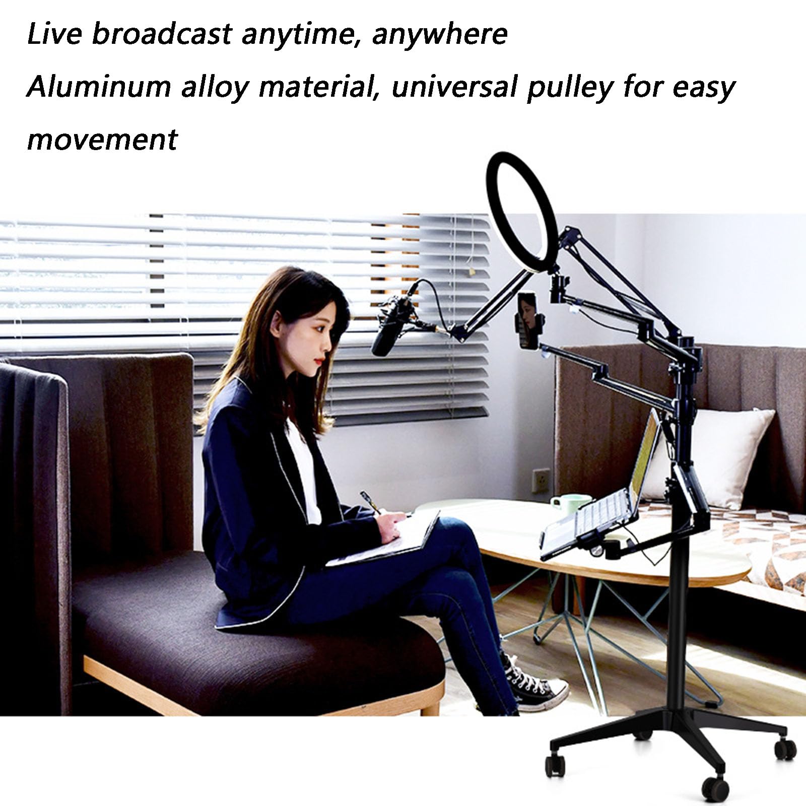 Selfie Live Stand Anello Luminoso a LED Regolabile in Altezza con Supporto per Microfono per Tablet del Telefono Adatto per videoconferenze dal Vivo