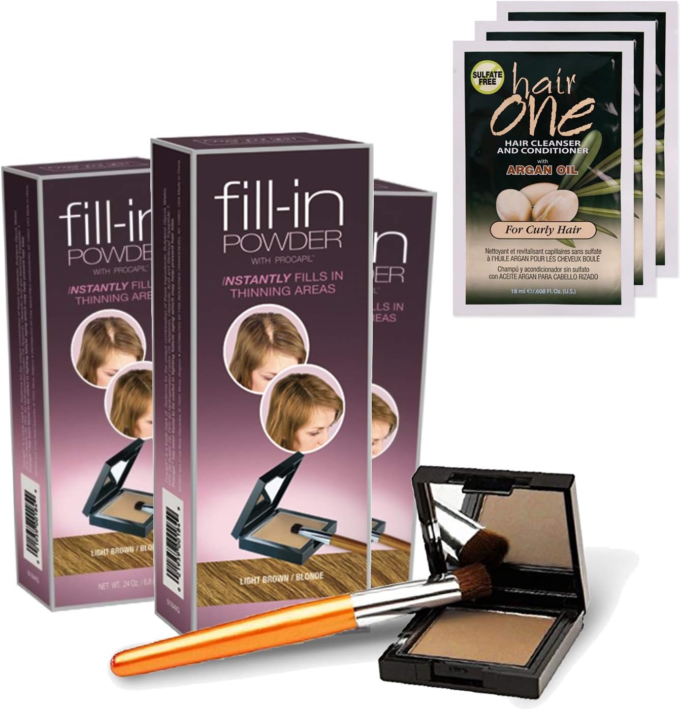 3-PACK Cover Your Gray Fill-in Powder with Procapil, (Light Brown/Blonde) with Free Sulfate-Free Shampoo