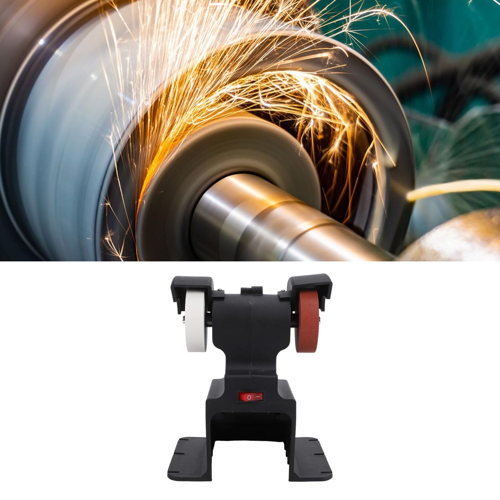 Mini Amoladora de Banco, Motor de Cobre Magnético Permanente con Muelas de Corindón Marrón de Grano Grueso y Fino, Cubierta Protectora de Metal de 3 Mm para Afilar, Esmerilar y