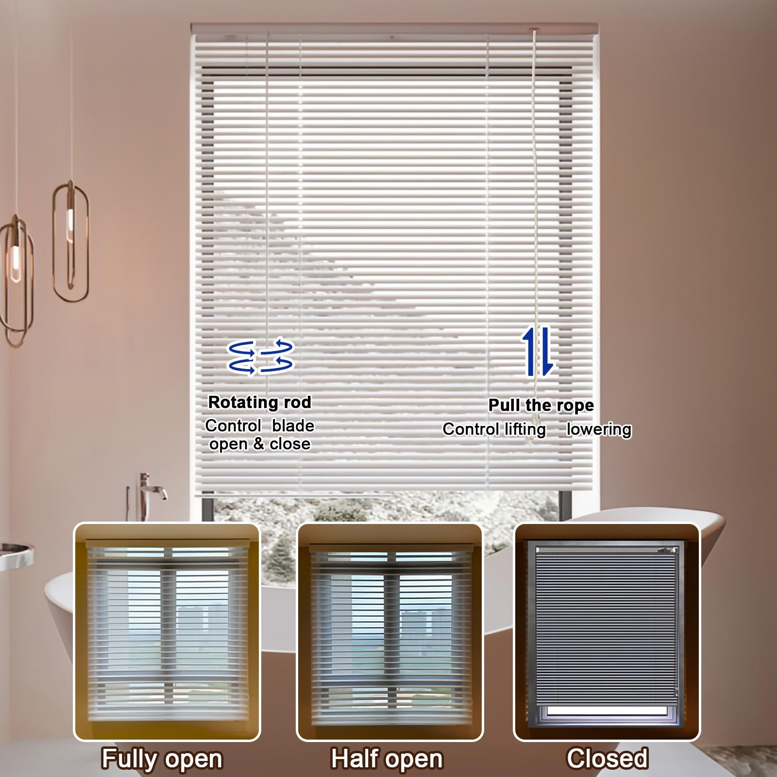Tende Veneziane, Tenda Veneziana in Alluminio per Interni, Privacy, Kit di montaggio incluso, Senza Foratura, per Finestra,Porta,Bagno