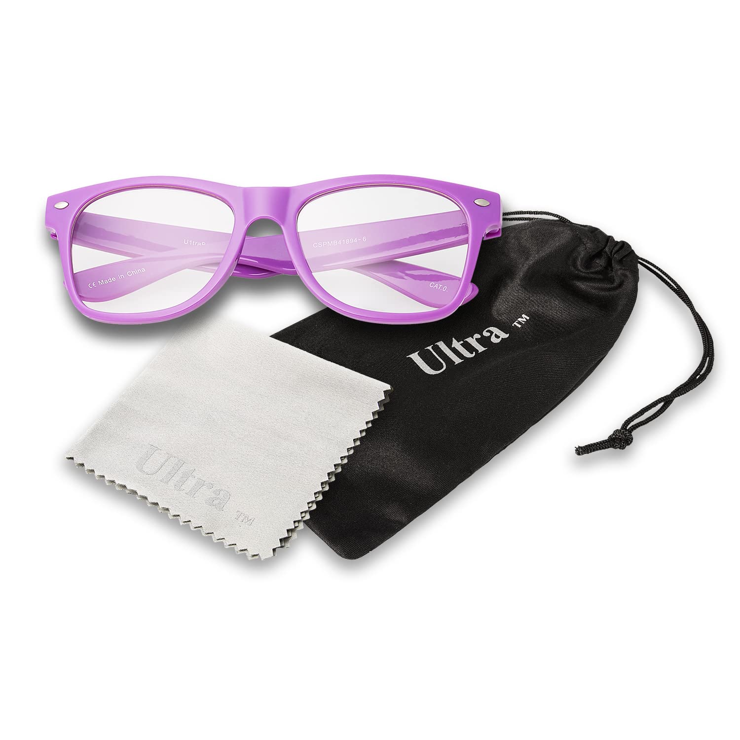 Ultra Purple Adults Classic Costume Fake Glasses with Clear Lenses Retro Design For Men Women Fancy Dress Geek Look Cosplay Hipsters World Book Day Glasses Frames