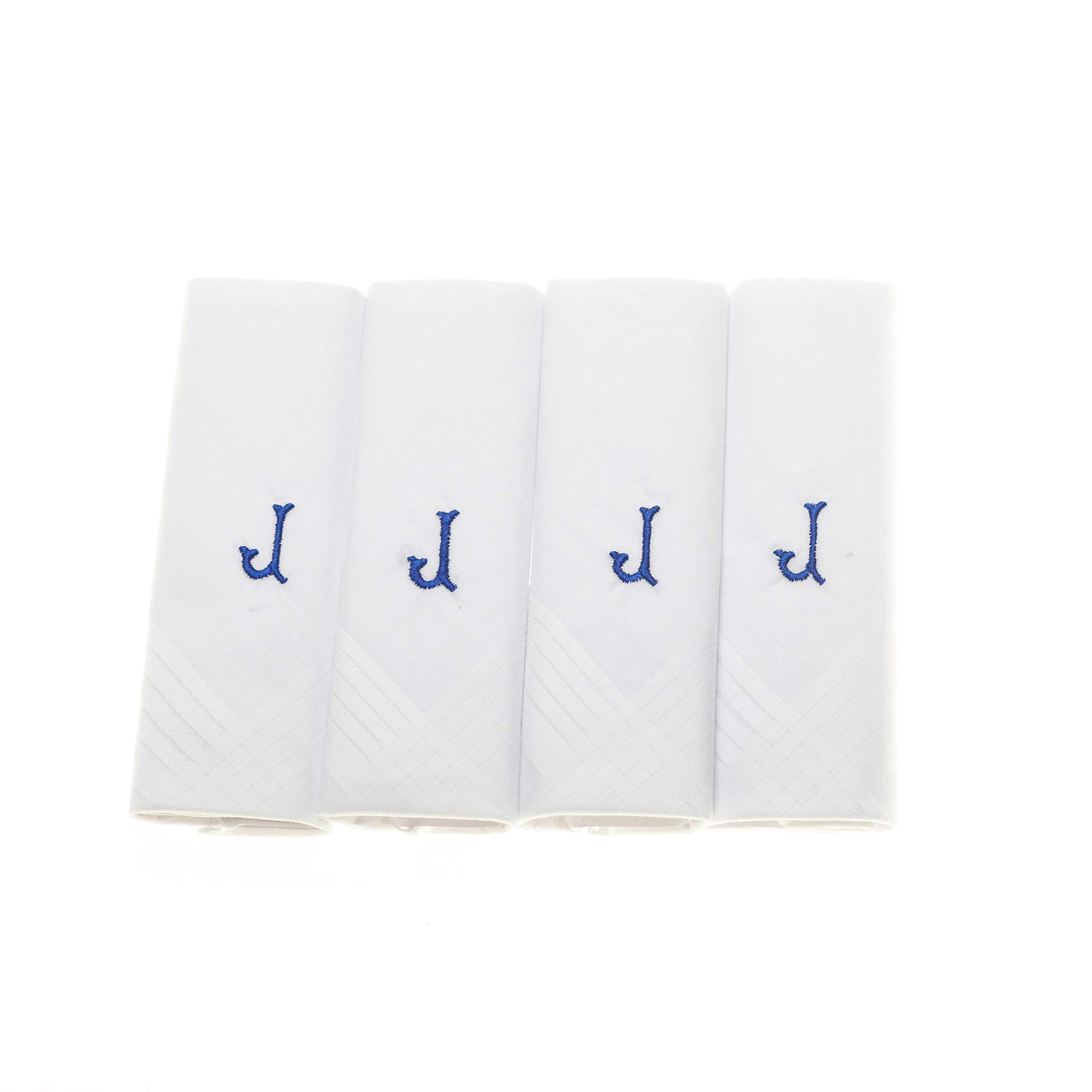 Surf The Shop Men's Letter J Initial Handkerchiefs 100% Cotton Cellophane 4 Pack Hankies Letter Silver (4 Pack, )