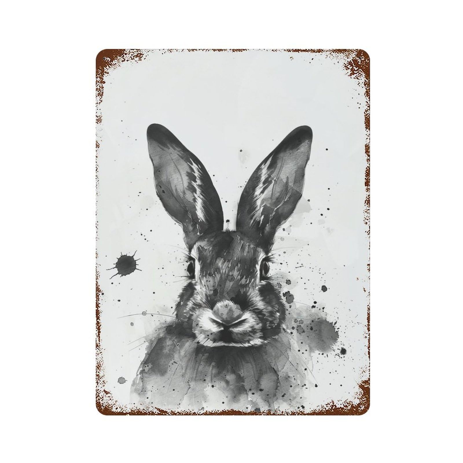 Rabbit Watercolor Vintage Wall Sign 15.7"x11.8", Rust Effect Metal Decor for Cafe, Home Bar And Lounge Decor