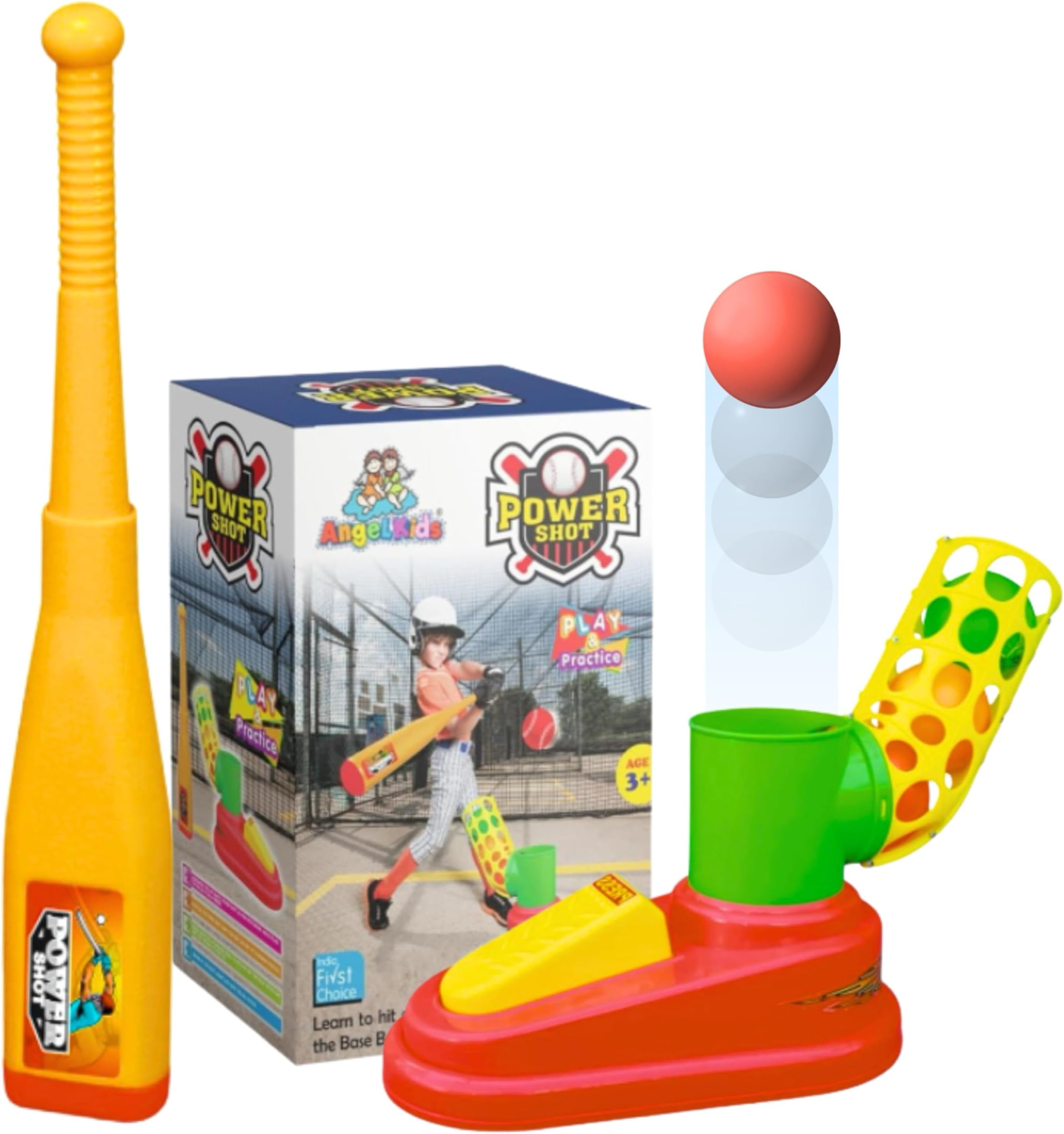 - Angel Kids Automatic Ball Shooter with Bat | Plastic Pitcher Power Shot Game Bat-Ball | Multicolor (Pack of 1)