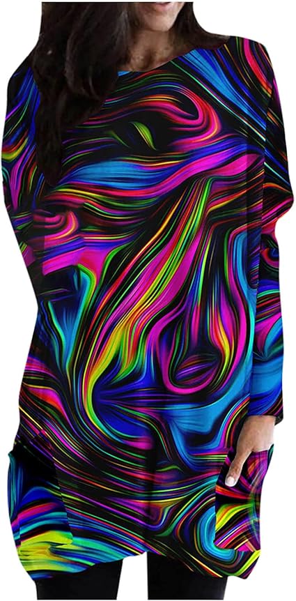 AMhomely Womens Casual Pockets Short Jumper Dress Ladies Baggy Loose Fit Tops Dresses
